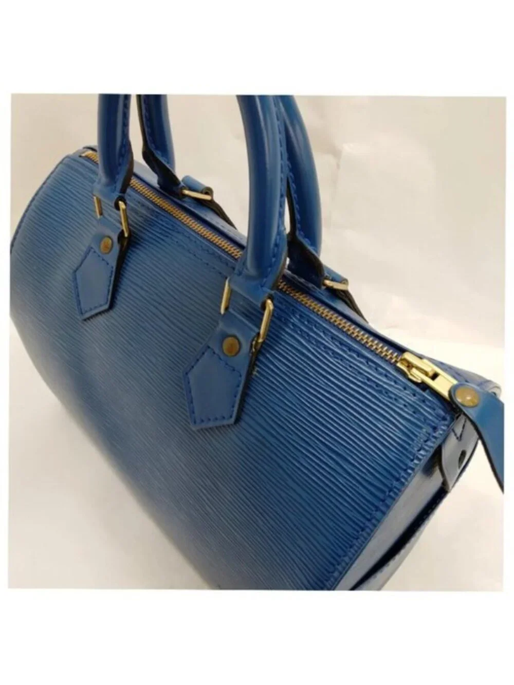 Authentic Louis Vuitton Speedy 25 Blue Epi Leather Handbag Satchel Bag